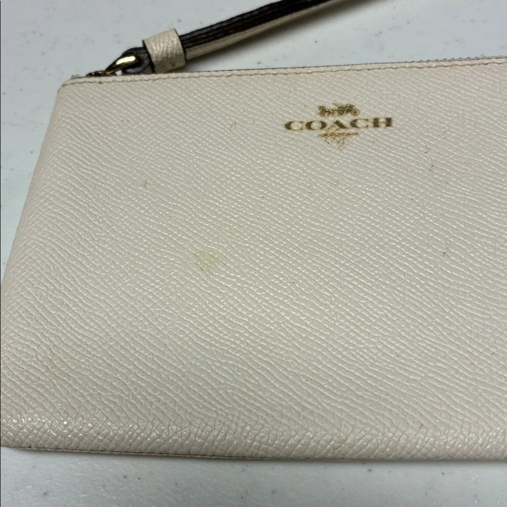 Coach Small Ivory Textured Leather Wristlet
